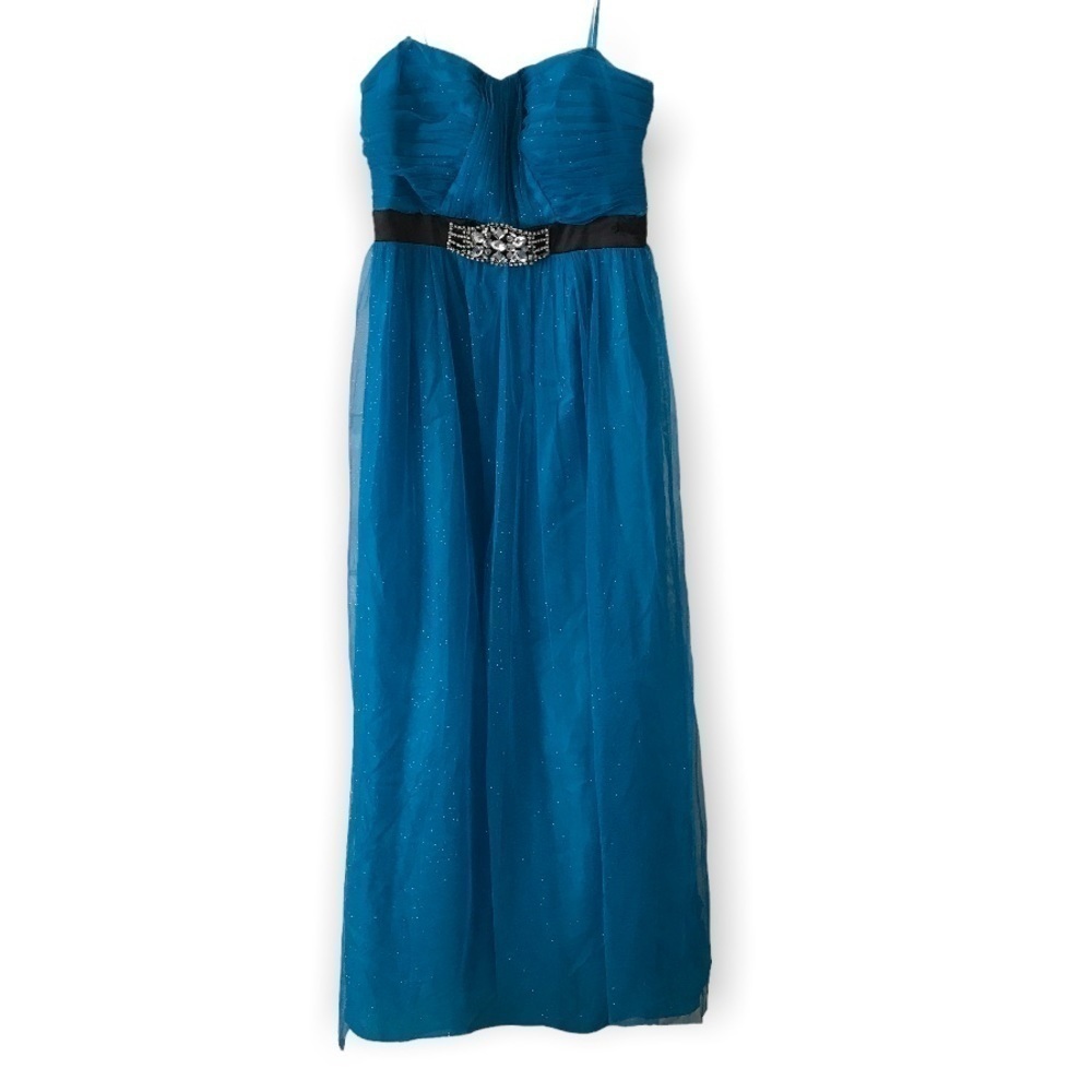 *New* Hailey Logan by Adrianna Papell teal strapless sparkle gown